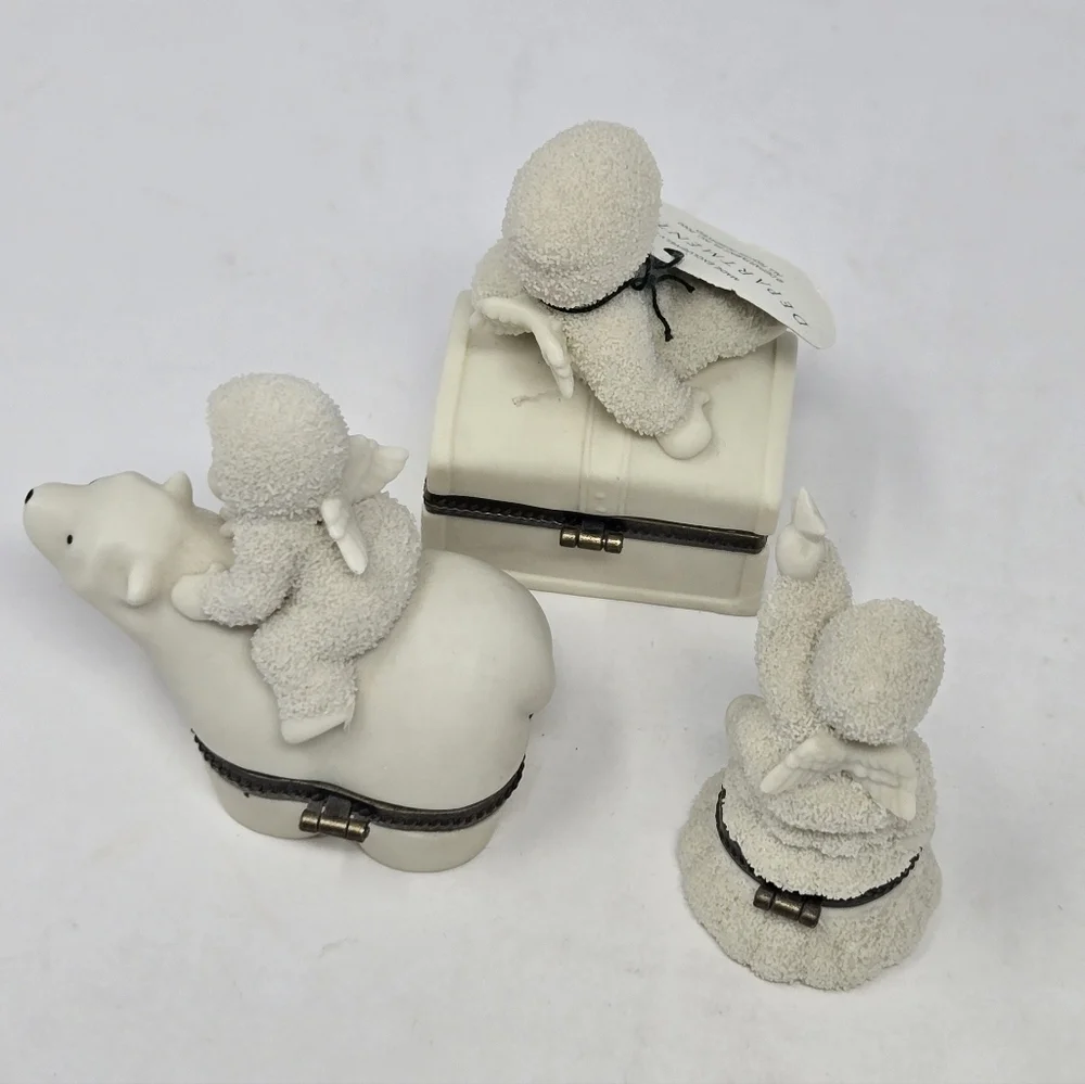 VINTAGE DEPARTMENT 56 SNOWBABIES HINGE SMALL TRINKET BOX SET OF 3 COLLECTIBLE